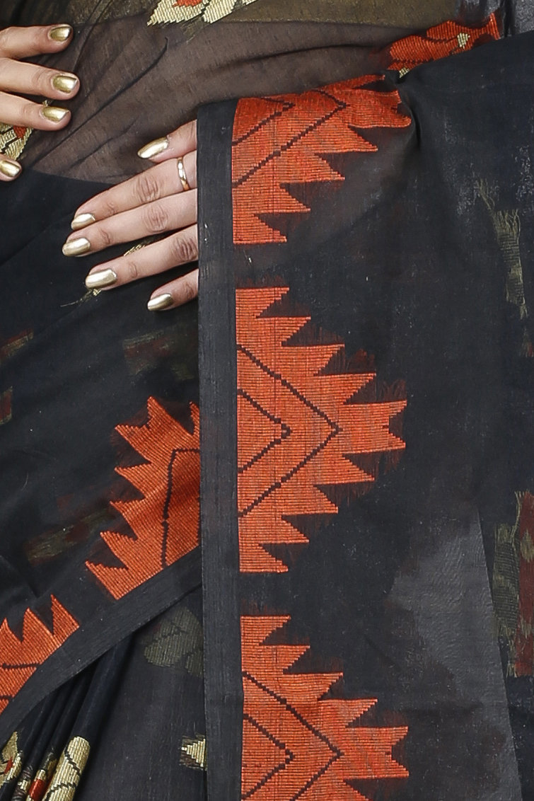 Black Pure Cotton Sidra Tant Saree (1035)